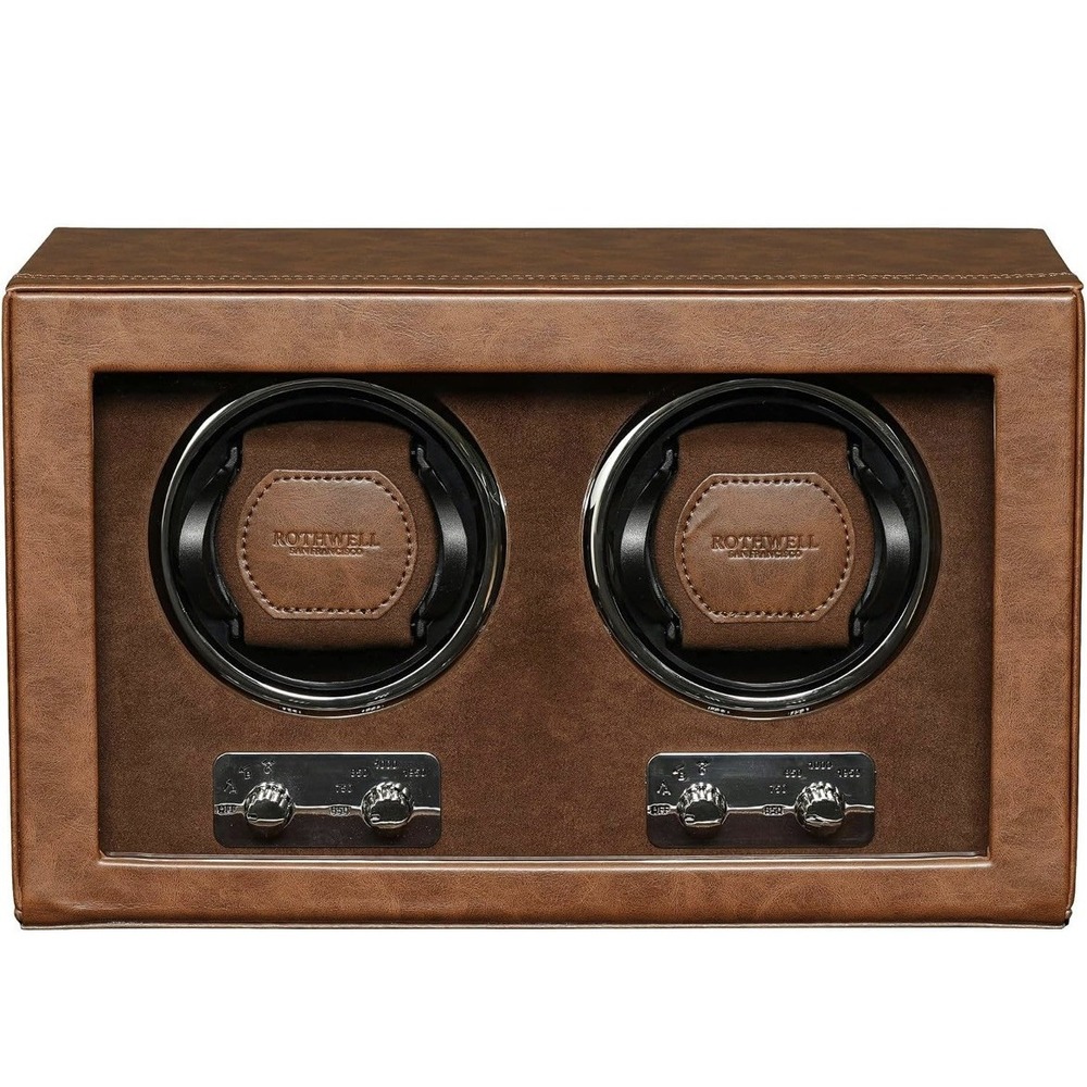ROTHWELL Double Watch Winder for Automatic Watches with Quiet Motor Tan / Brown